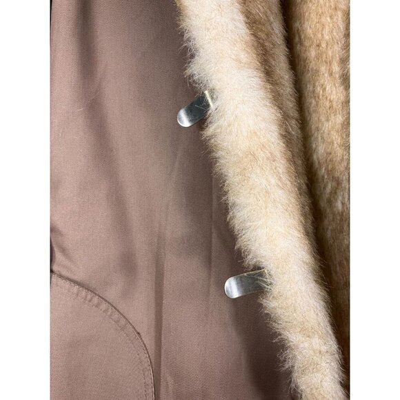 Vintage Overcoat XL Faux Fur Lined Belted Rain Coat Mob Wife Penny Lane - Picture 8 of 12